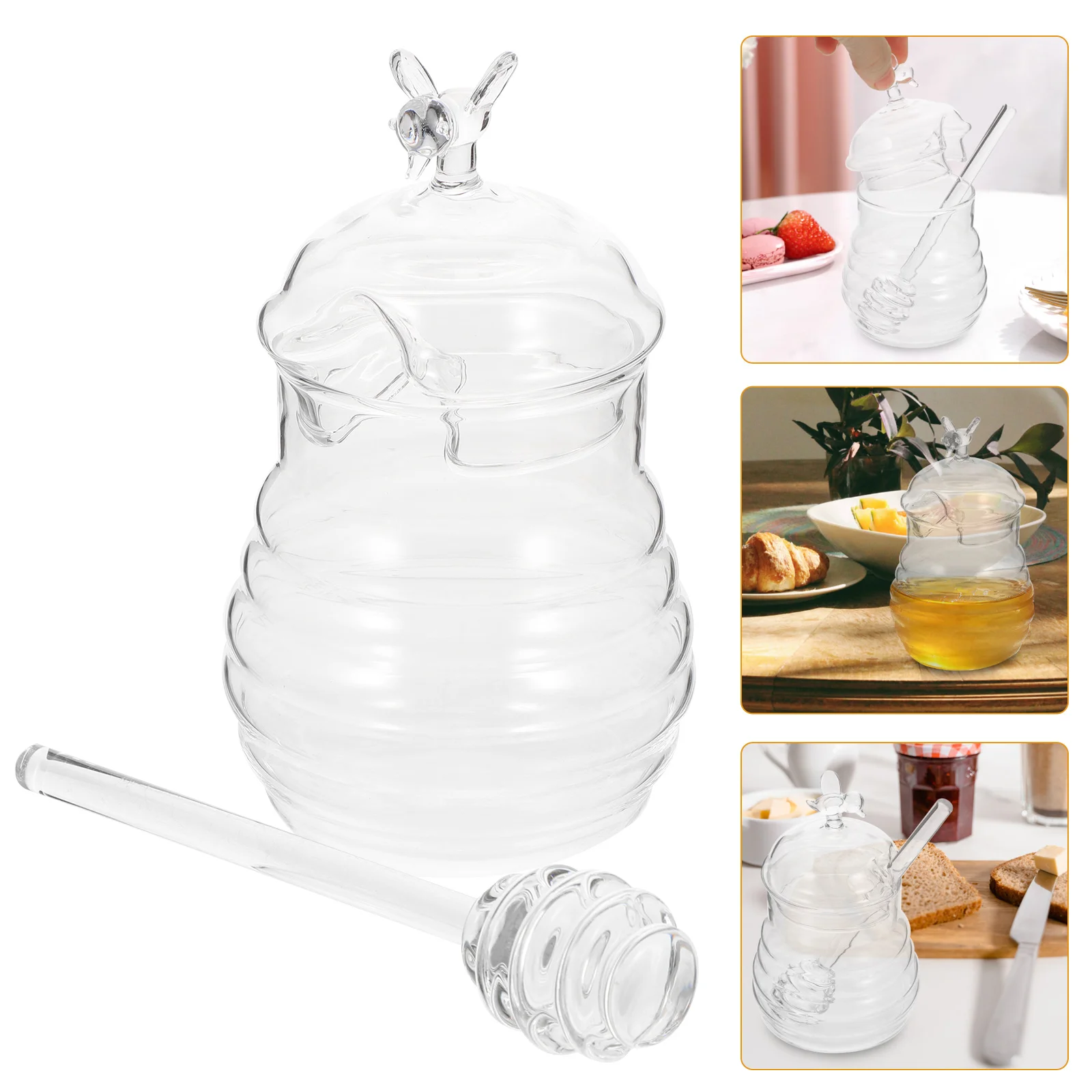 

Honey Jarjars Container Pot Storage Syrup Beehive Bottle Dipper Dispenser Holder Foodclearlidded Transparent Stick Dish Wooden