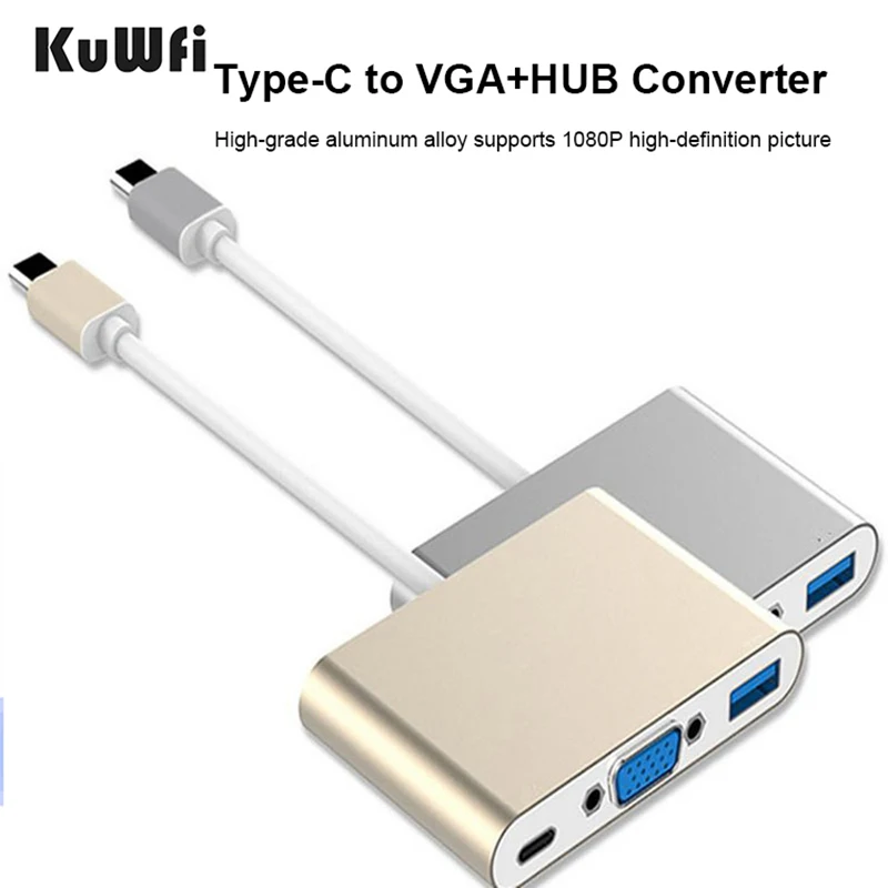 Конвертер KuWFi Type-C в VGA USB3.0 Hub для MacBook Nintendo Samsung S20 Dex Huawei P30 Dock Xiaomi 10 TV со скидкой 80% дешево на