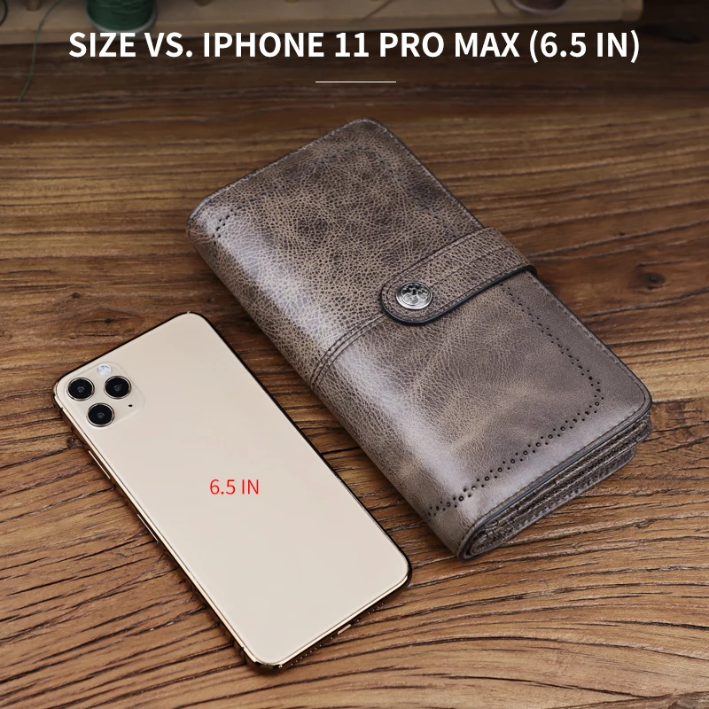 Large Capacity Men Clutch Wallet Handbag Genuine Leather Card Slot Phone Holder Zipper Coin Purse Portable Long Wallet Money Bag