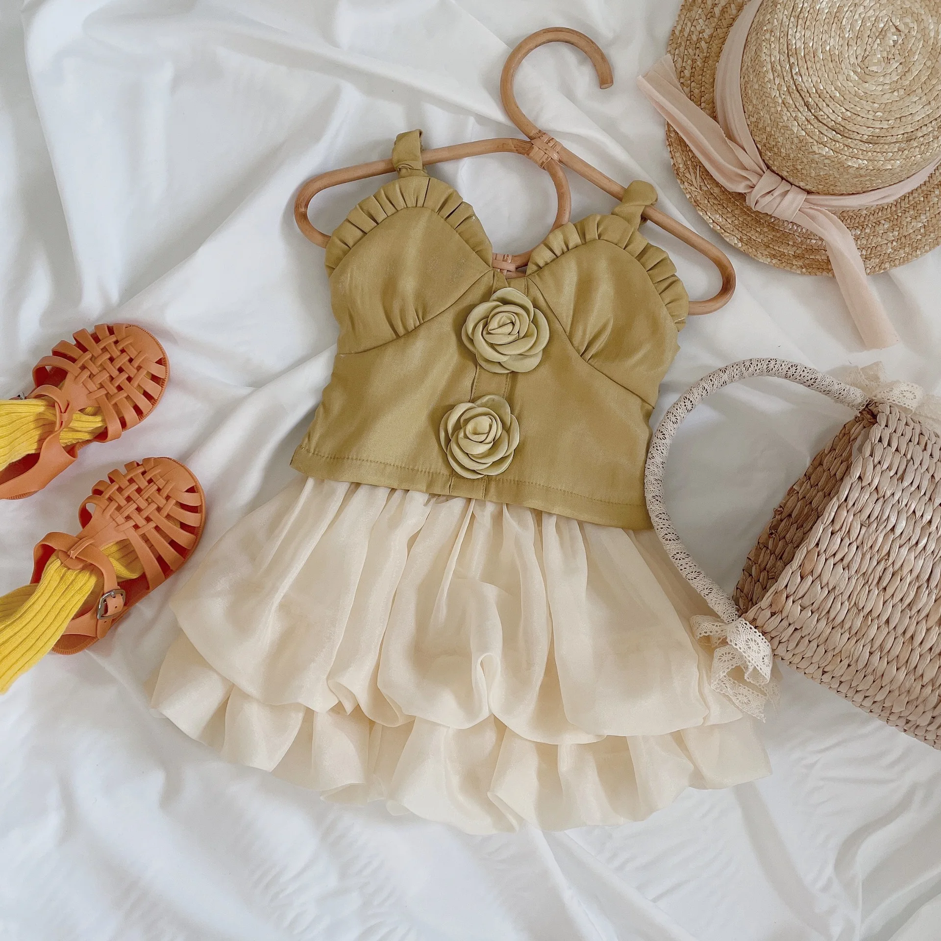 

2-8T Toddler Kid Baby Girls Clothes Set Summer Flower Dress Set Off Shoulder Vest Tank Top Tutu Skirt Set Princess Outfits