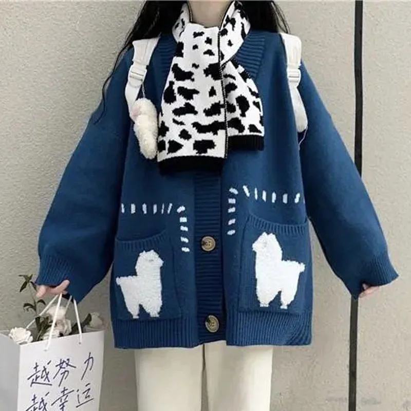 

Cardigan sweater women Japanese style sweet cute 2023 autumn winter warm outwear loose harajuku knitted sweater jacket tide