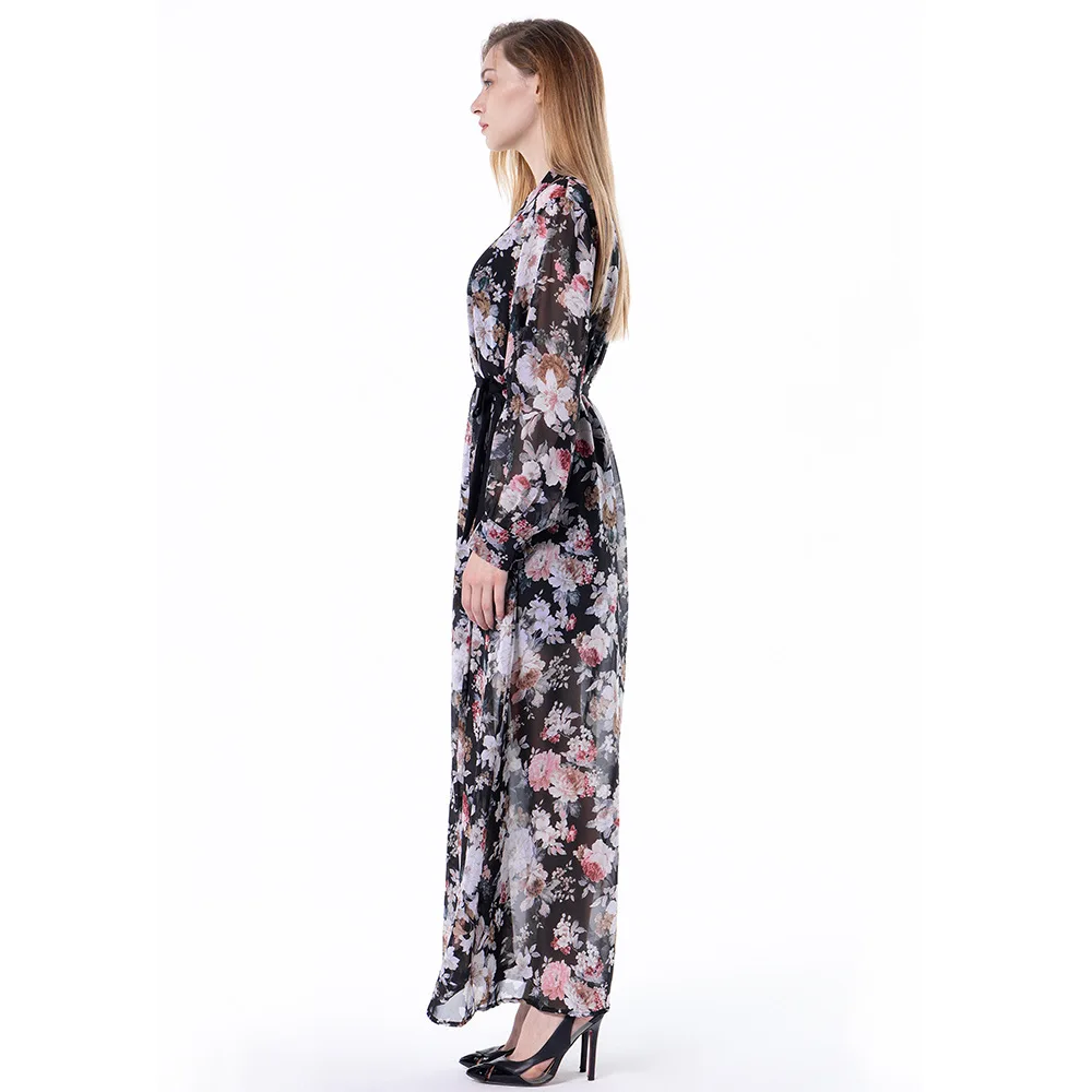Muslim Fashion Muslim Dress Middle East Eid Duabi Abaya Turkey Robe Thin Loose Chiffon Long Sleeve Cardigan Robe Donsignet