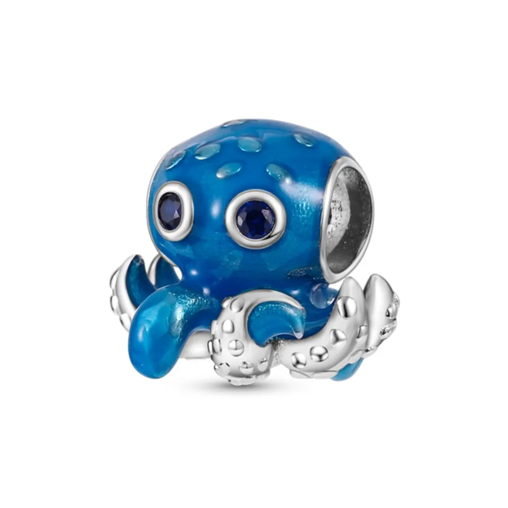 

Ocean Series Accessories 925 Sterling Silver Bead Blue Octopus Charm Dangle Fit Pandora Original Bracelet Women DIY Jewelry Gift