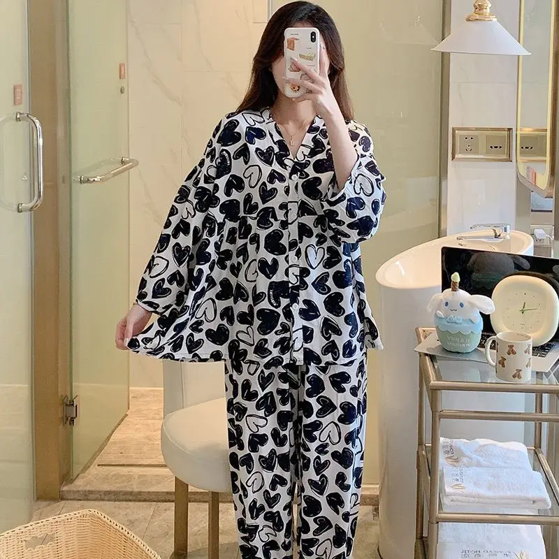 Xiaoxiangfeng cardigan cotton silk pajamas women spring and autumn thin princess style home clothes girls cotton silk large suit