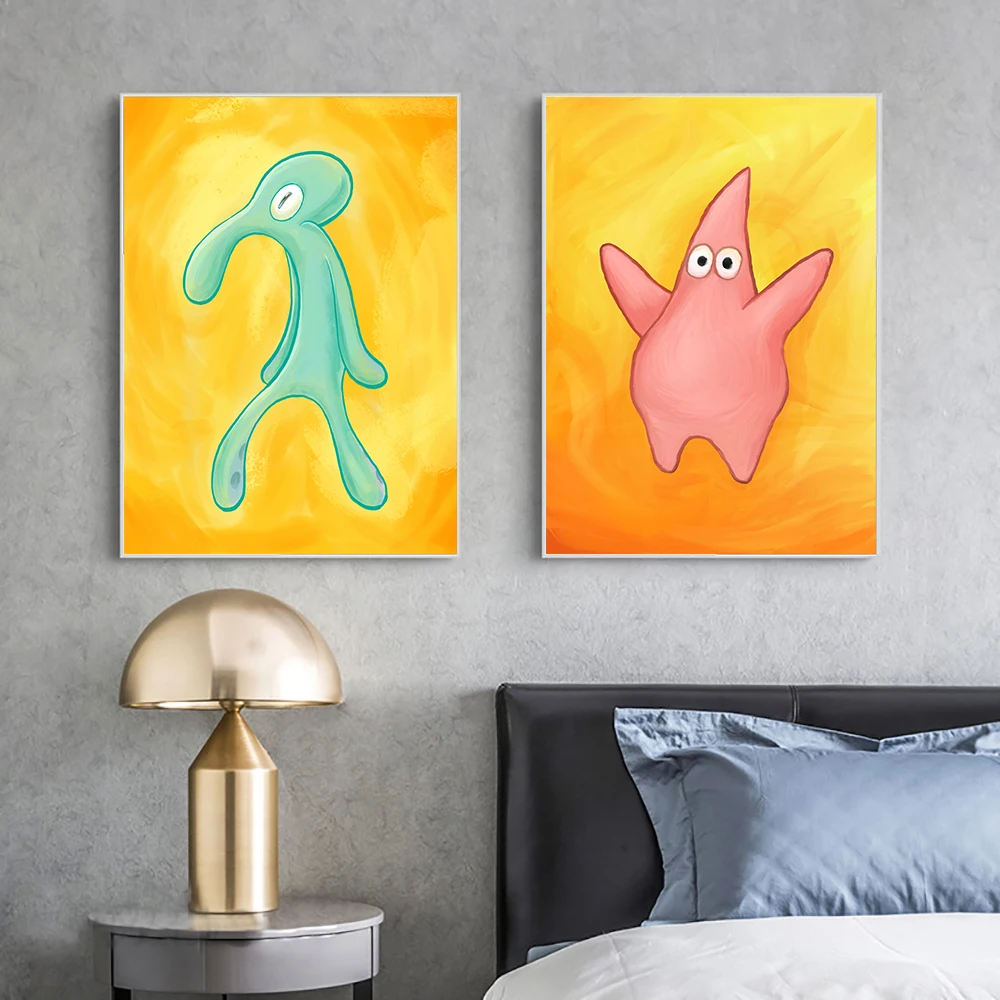 

Patrick Star Squidward Paintings On Canvas Bold And Brash Poster Cartoon Wall Art Prints Hd Picture For Living Room Home Decor