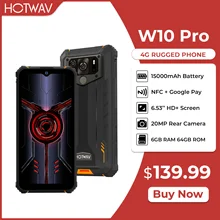 HOTWAV W10 Pro Rugged Smartphone Android 12 15000mAh 6GB RAM+64GB ROM 1TB Expansion MobilePhone 6.53'' NFC 20MP Cellphone