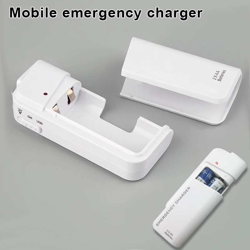 

Universal Portable USB Emergency 2 AA Battery Extender Charger Power Bank Supply Box For iPhone Mobile Phone MP3 MP4 White