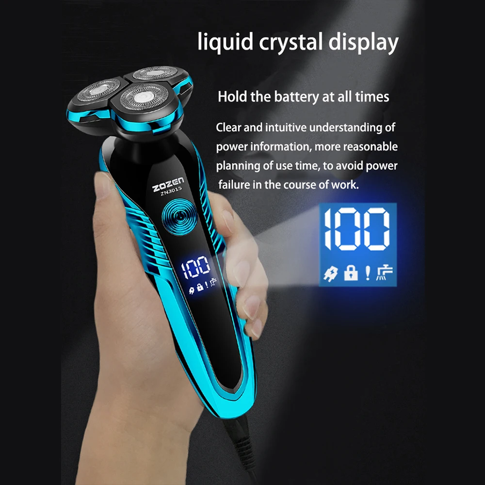Multifunctional Electric Shaver Washable Rechargeable Beard Knife Razor Hair Clipper Digital Display 3D Shaving Machine for Men