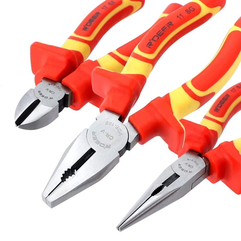 

1000V Safety Electrician Pliers Multifunctional Needle Nose Pliers for Wire Stripping Cable Cutters Terminal Crimping Hand Tools