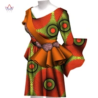 bazin riche african ruffles sleeve dresses for women dashiki print knee length dresses vestidos women african clothing wy6986
