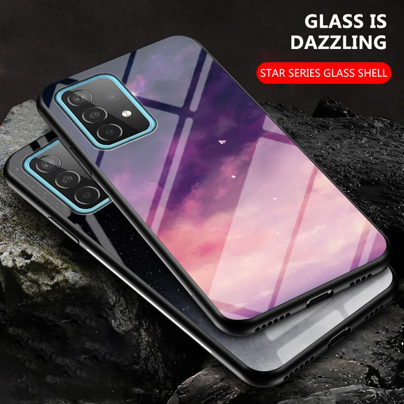 

Fashion Tempered Glass Gradient Star Space Case For Samsung Galaxy M53 M52 M33 M32 A03S A02S A02 S21FE S22 Ultra S20Plus Cover
