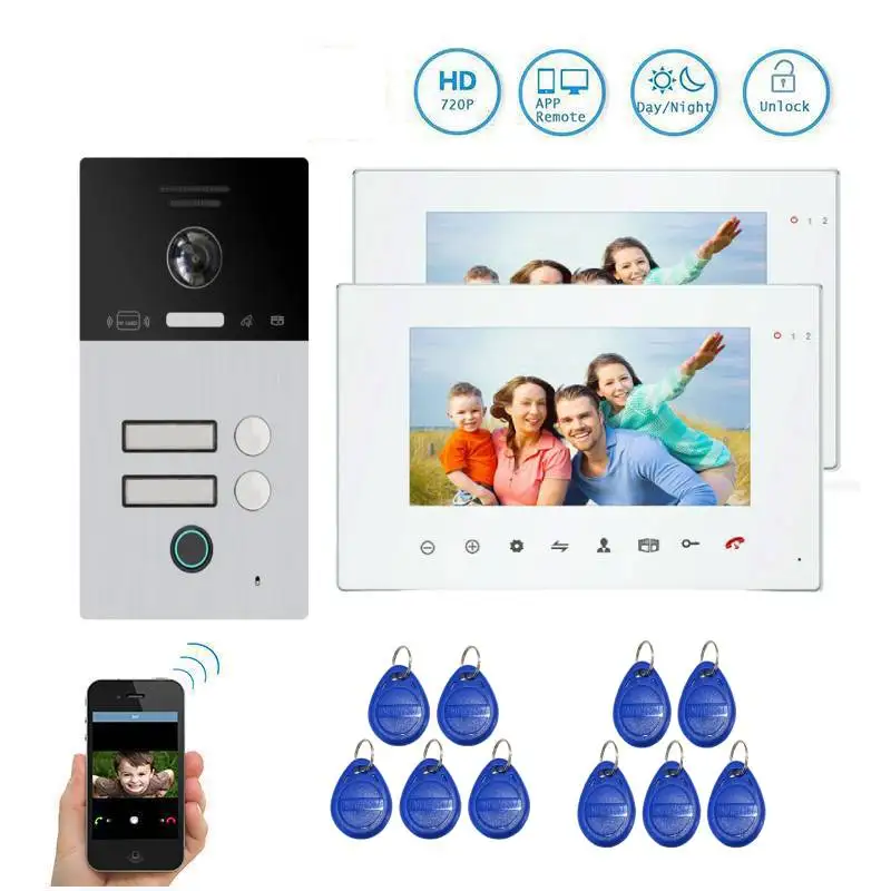 

WIFI 960P Video Intercom Door Phone System RFIC Fingerprint Camera Doorbell TUYA App Remote Unlock 7" Screen For 1 2 3 Apartment