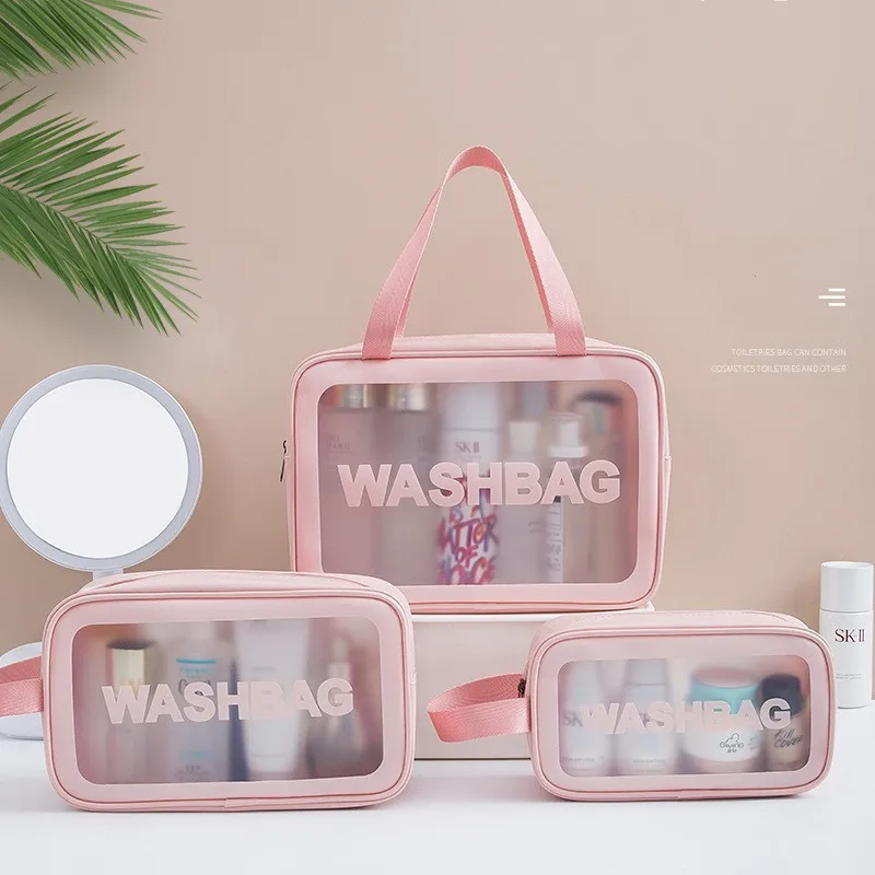 

Hanging Leather Toiletry Bags Pu Transparent Cosmetic Bag Ins Wind Travel Portable Scrub Bath Waterproof Hand Wash Storage