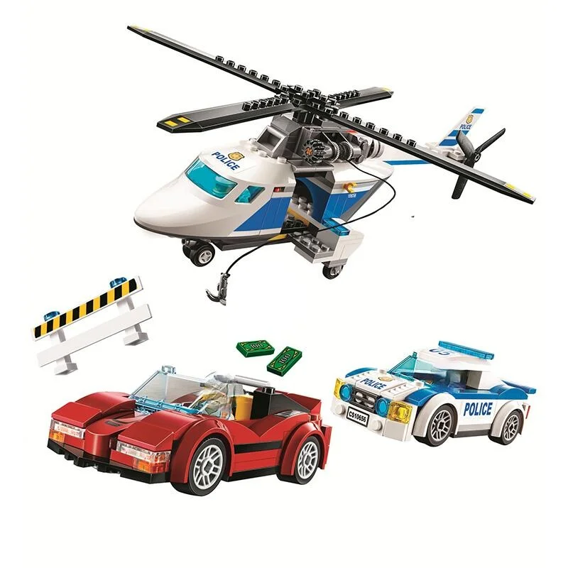 

318Pcs City Bricks DIY Police High-speed Chasing Helicopter Building Blocks Compatible 60138 Toys For Kids Christmas Gifts