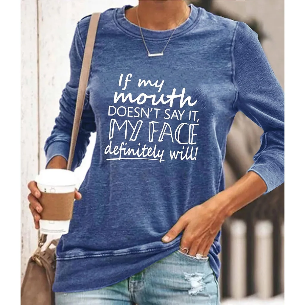 

2022 [New In] Women's Long Sleeves 3d Print T Shirt Round Neck Basic Vintage Tops With Slogan