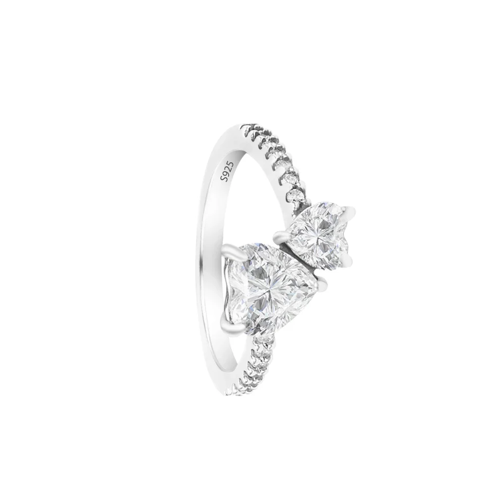 

Double Heart Sparkling Ring Authentic 925 Sterling silver Jewelry Ring For Woman European Silver Rings For Jewelry Making