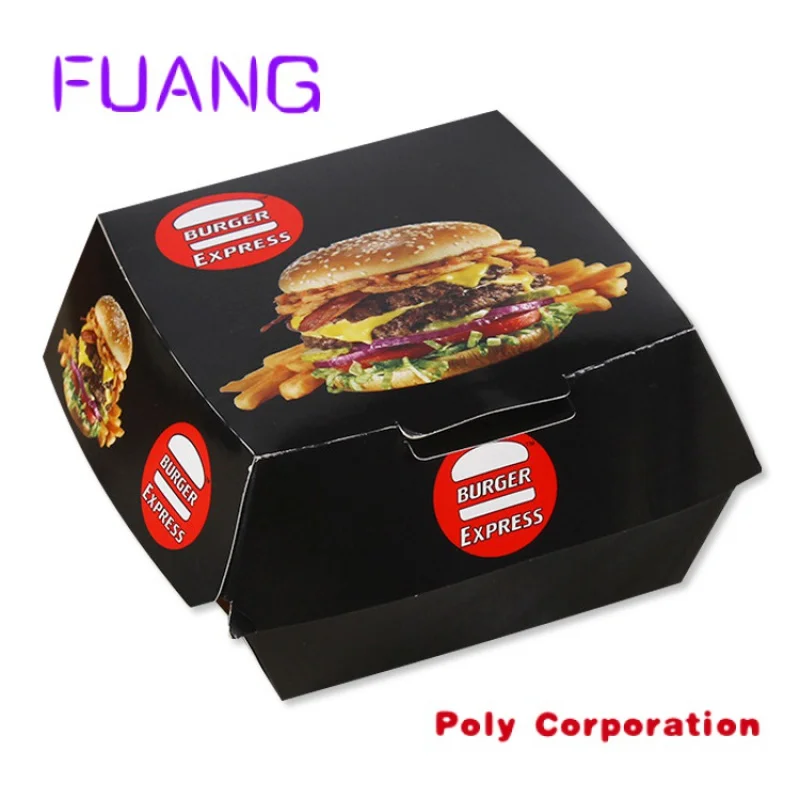 Custom printed design mini paper kraft burger box size black clamshell cardboard burger packaging box
