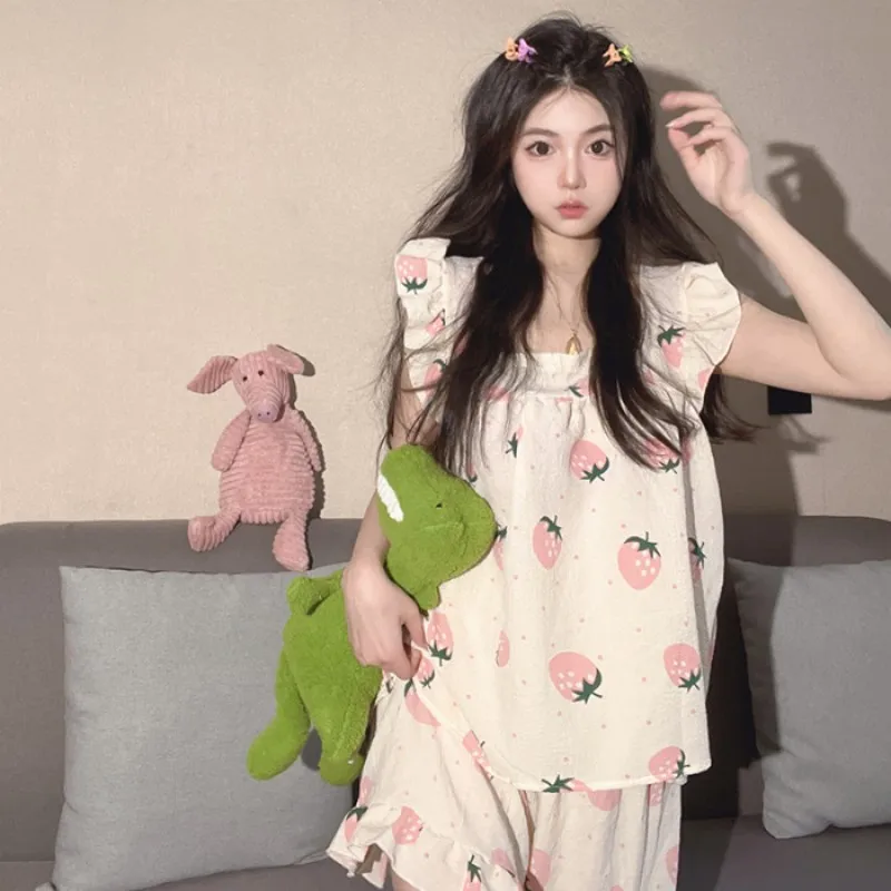 M-XXL Girl Sweets Sling Pajamas Suit New In Lady's Dress 2023 Trend Long Length Bra Sleeveless Two-Piece Costume For Sleeping