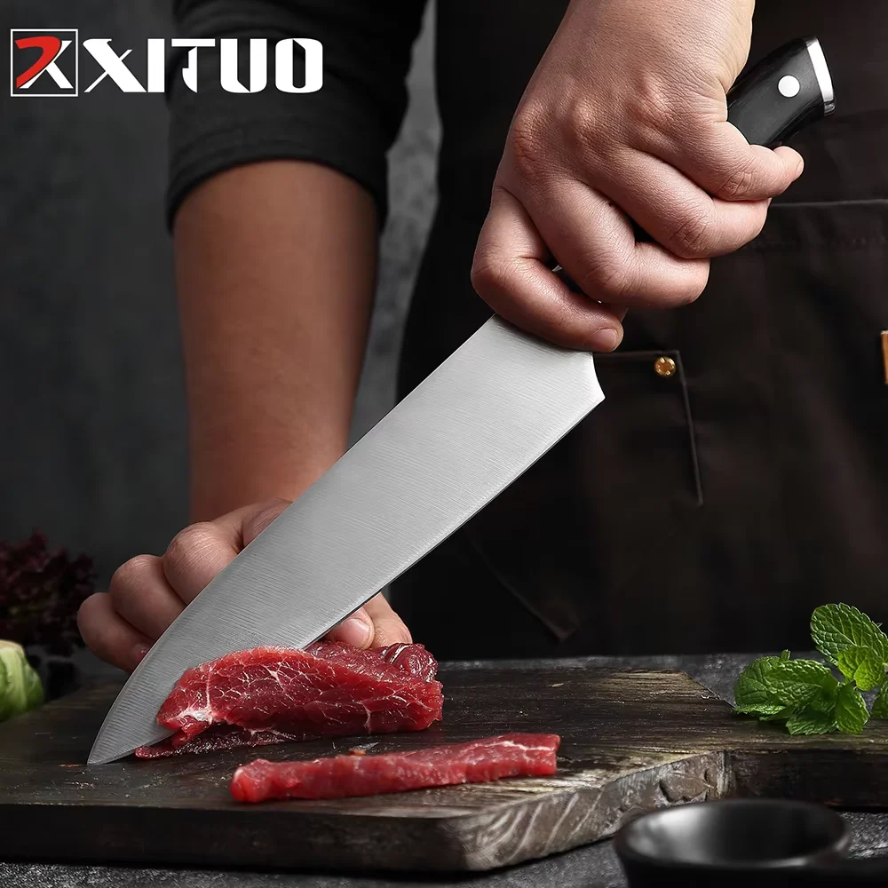 Фото Набор кухонных ножей XITUO Premium (1-9 шт.) из нержавеющей стали 5CR15, включая ножи Сантоку, тесак, универсальный нож и нож для разделки мяса. №5