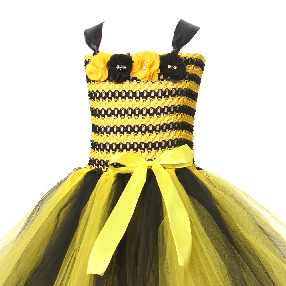 Полосатая одежда в виде пчелы детские платья сетчатая пачка с цветочным узором