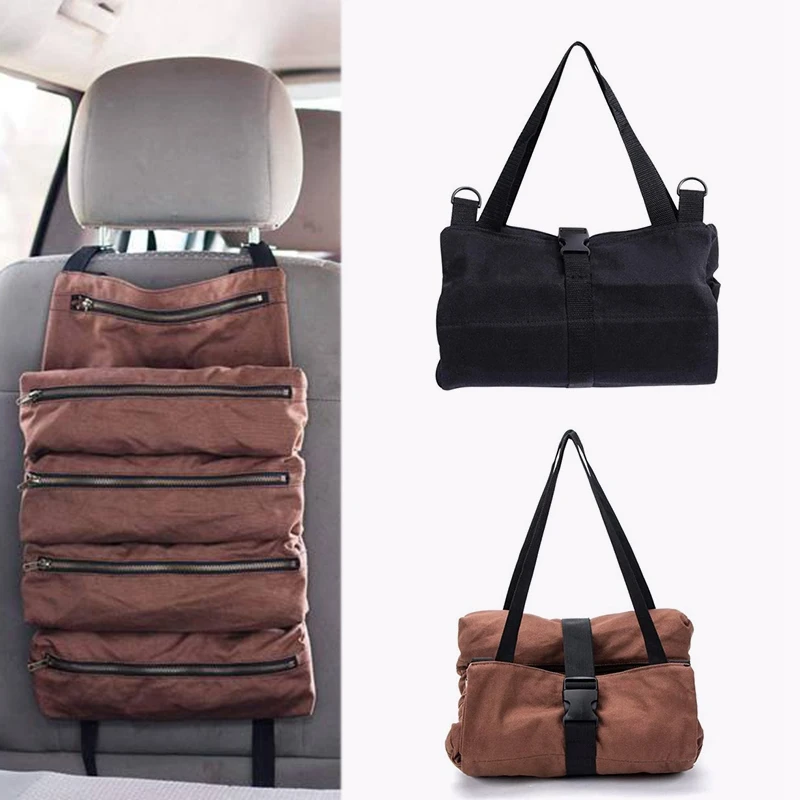 

Multi-Purpose Tool Roll Up Bag Wrench Roll Pouch Canvas Tool Car First Aid Kit Hanging Tool Zipper Carrier Tote