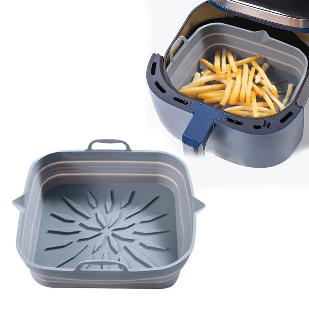 

Foldable Silicone Baking Pan Temperature Resistant Oilproof Handle Design Fryer Square Liner Tray Basket Kitchen Supplies