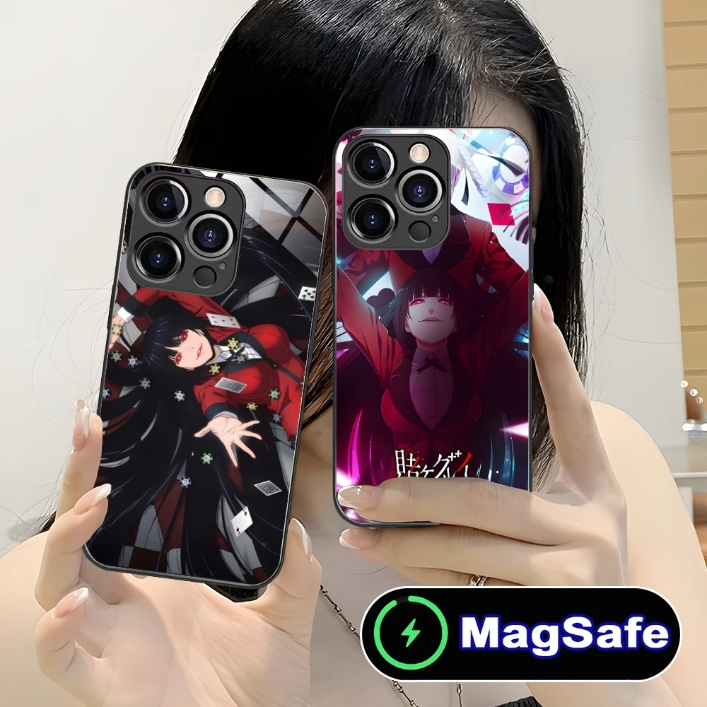 Kakegurui Yumeko Mobile Cell Phone Case for iPhone 16 15 14 13 12 11 Pro Max Plus Mini MagSafe Wireless Charging Glass Cover