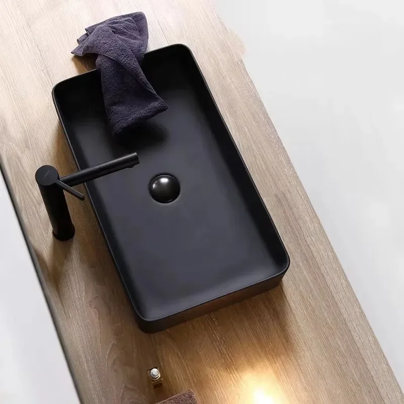 Изысканная раковина для ванной комнаты умывальника с подставкой черная матовая