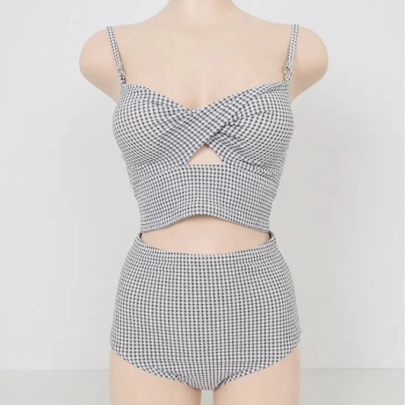 Новый комплект из двух предметов женский черный клетчатый купальник сексуальный