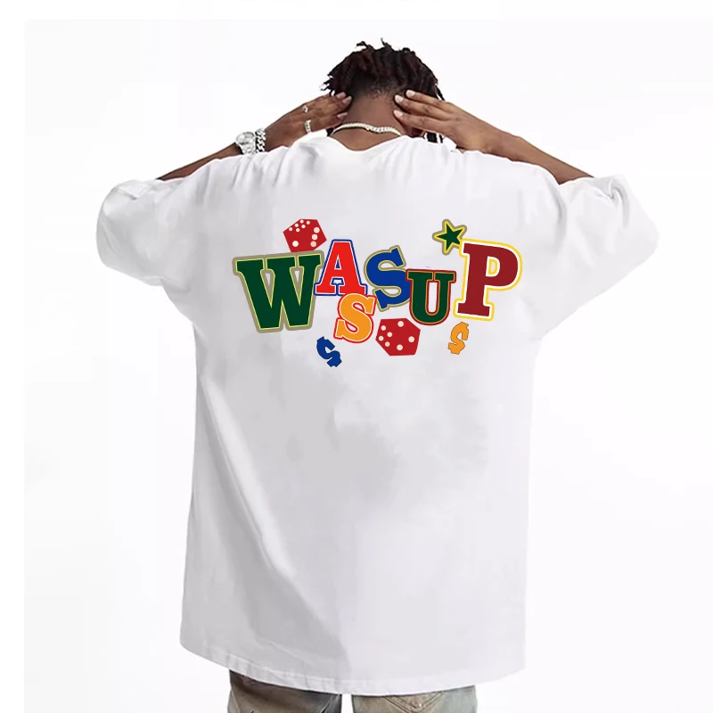 Wassup American-Sle Тяжелая футболка из чистого хлопка Национальный модный бренд