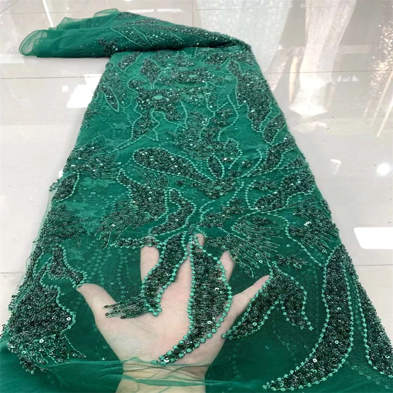 

SJ кружево 2022 бисер африканский тюль сетка кружево высокое качество французская Сетка кружевная ткань с блестками для нигерийского свадебного платья