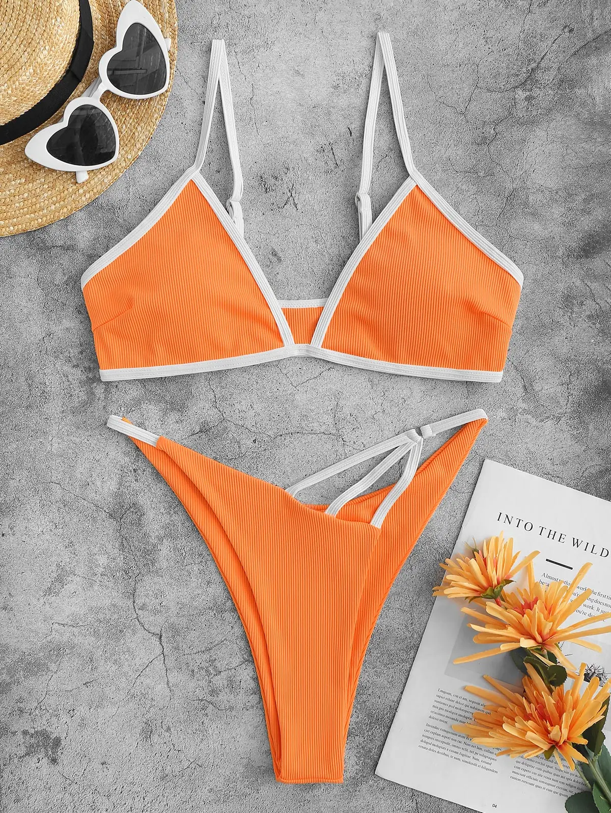 Женский контрастный комплект бикини в рубчик