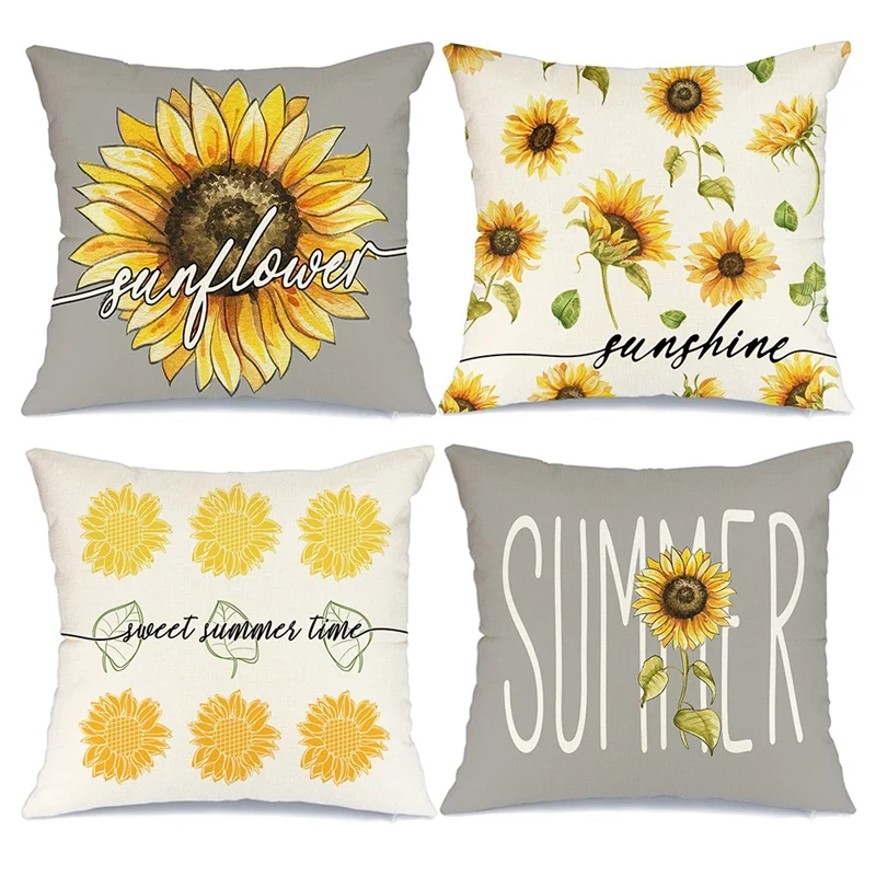 

Summer Pillow Covers 18X18 Set Of 4 Summer Decorations Sunflower Farmhouse Throw Pillows Cushion Case For Home Couch