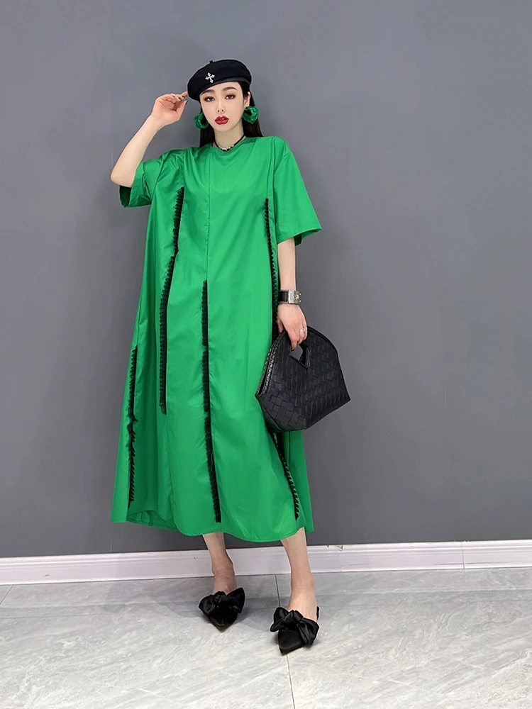 

SuperAen 2022 Spring New Fashion Loose Slim Short Sleeve Casual O-Neck A-LINE Dresses for Women