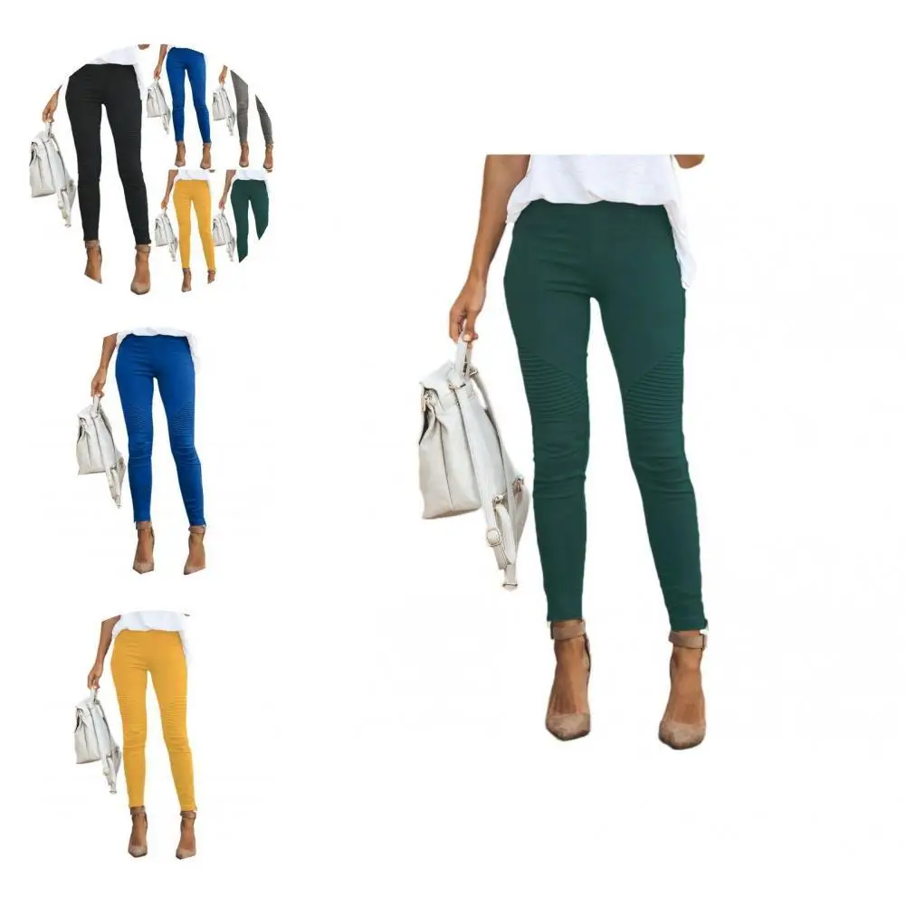

Attractive Pure Color Full Length Pants Ladies Trousers Female Comfy