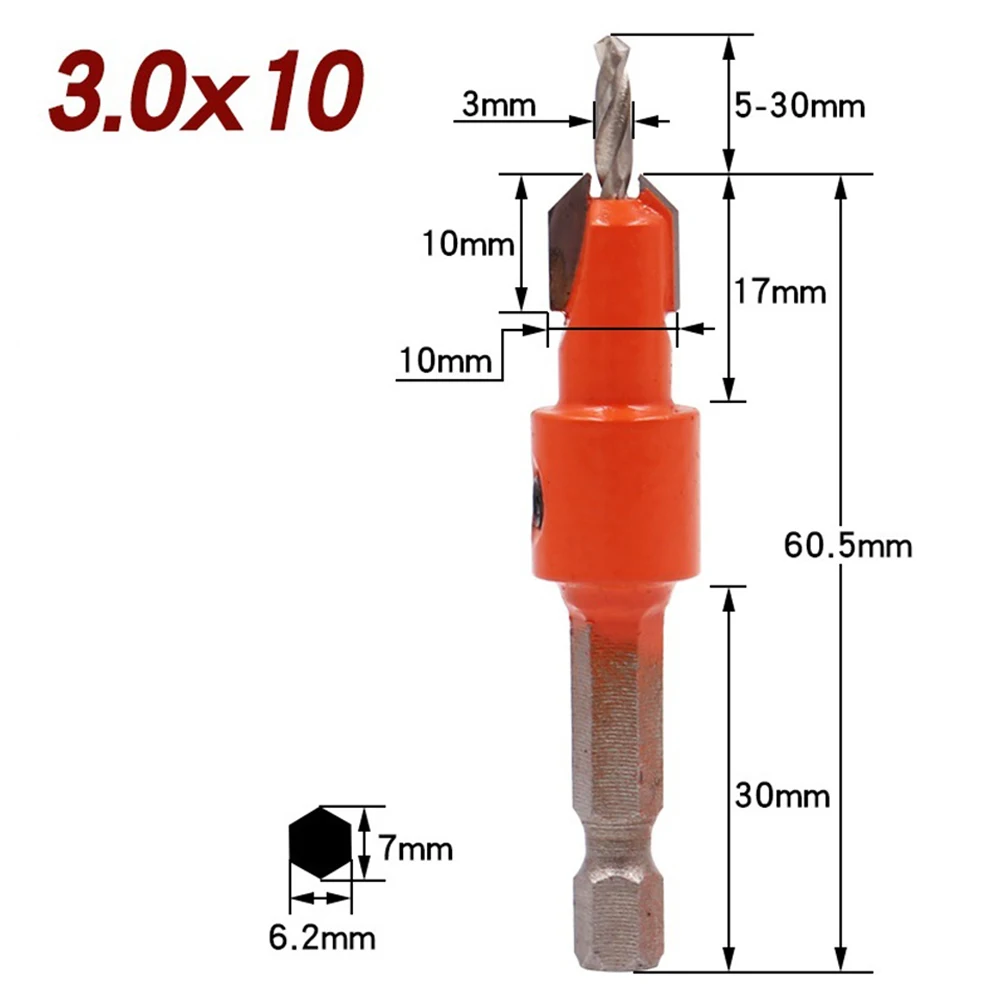 

8Pcs Salad Step Countersink Drill Bit 6.35mm Hex Shank 2.8/3/3.2/3.5mm Head For Woodworking Hole Drilling Construction Tools