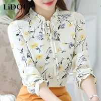 spring autumn new floral elegant fashion chiffon shirt women long sleeved loose casual blouse female aesthetic chic lady clothes