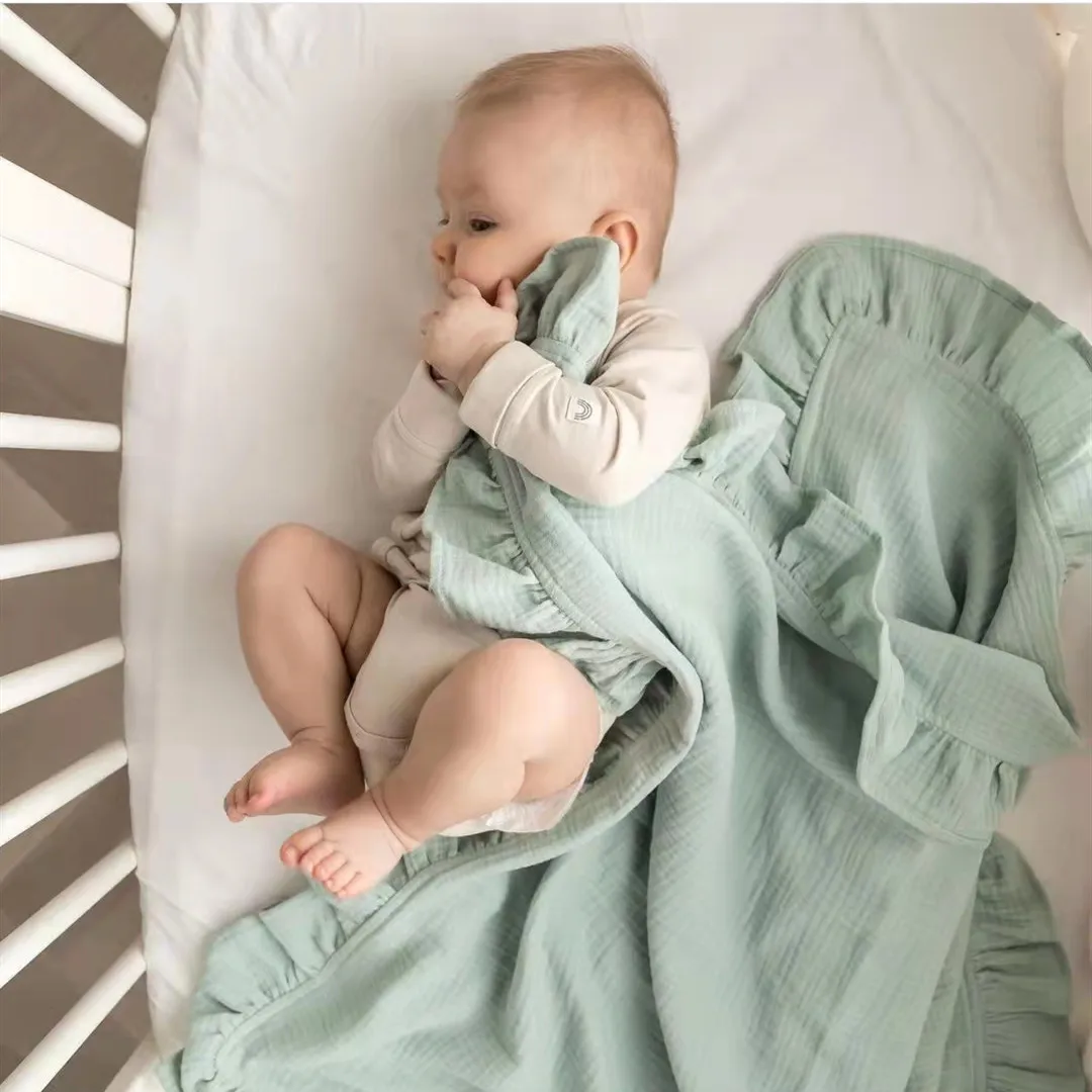 

Baby Blanket Cotton Solid Newborn Girls Boys Muslin Swaddle Crinkle Gauze Baby Bath Towel 120*120CM Infant Kid Bed Ruffles Quilt