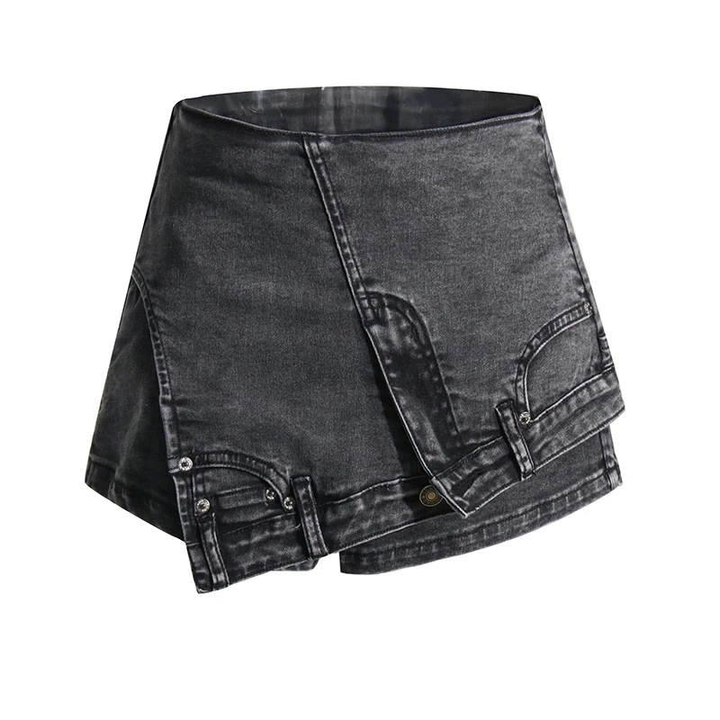 

Women's Denim Short Skirt Summer Casual Black Blue Mini Jeans Skirts Washed Asymmetric Fashion Brand Designs Patchwork