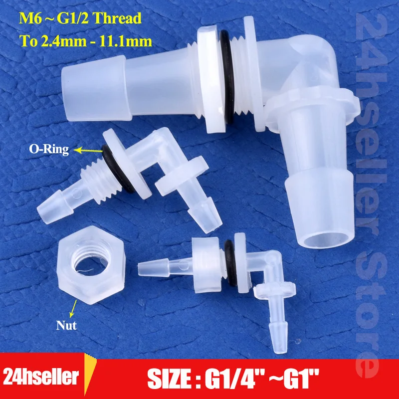 

5~200pcs M6~G1/2 To 2.4-11.1mm PP Pagoda Elbow Connector Nut O-Ring Irrigation Aquarium Tank Adapter Irrigation Water Hose Joint