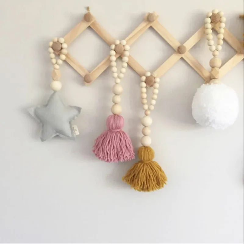 

Wooden Bead String Tassel Decoration Wall Hanging Children's Room Game Tent Bed Curtain with Decorate Baby Toys 0 12 Months