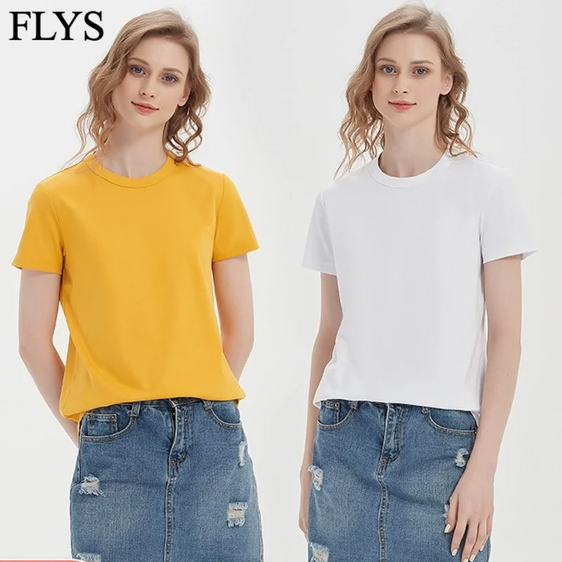 Women's 190G Double-Sided Mercerized Cotton Short-Sleeved T-shirts Spring Summer Loose Crew Neck White Clothing For Women Tops