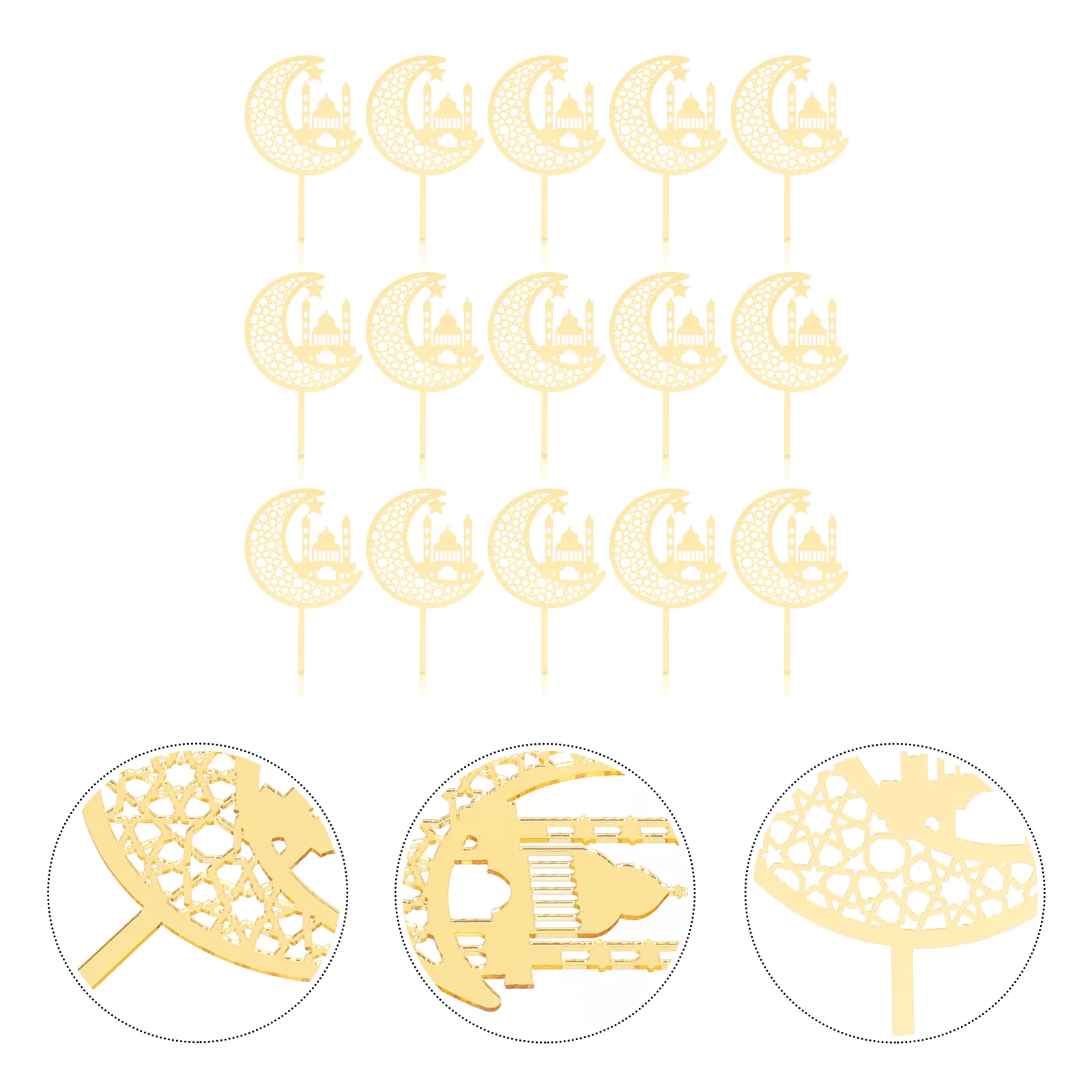 

15Pcs EID Mubarak Dessert Insert Cards Delicate Cake Decor Ramadan Party Ornament