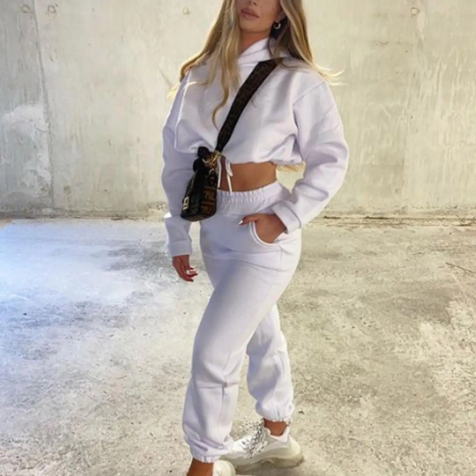 

Spring Autumn Streetwear Crop Top Women Joggers 2 Piece Sets Hooded Sweatshirt Pants Two Piece Set Tracksuit Outfits Sweatpants