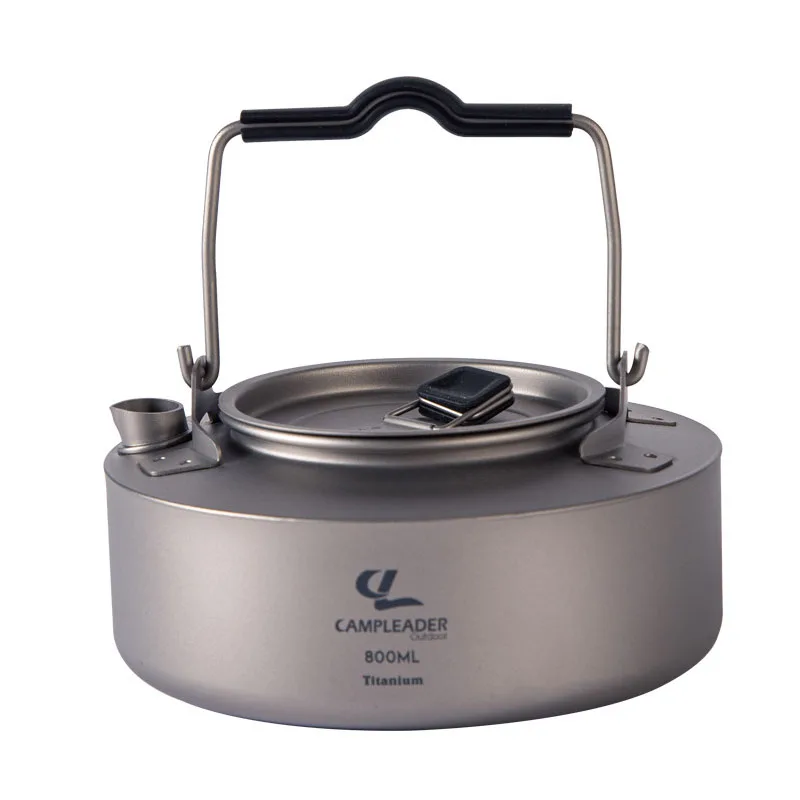 Portable Lightweight Titanium Kettle with Storage Bag Outdoor Camping Teapot with Non-Slip Anti-Scald Handle Non-Slip Base