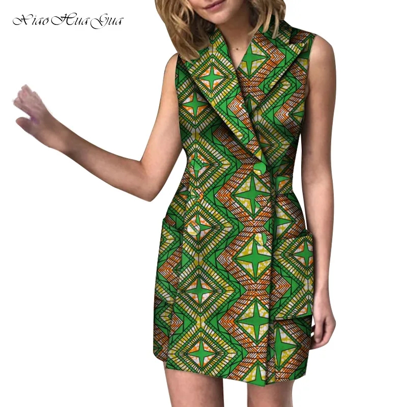 

Summer Women Ankara Dresses African Prints Sleeveless Bodycon Coat Dress Lady Business Office African Clothes for Women WY7570