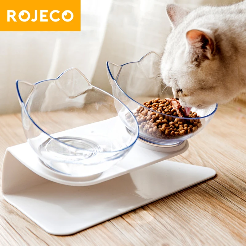 

ROJECO Non-Slip Cat Bowl Double Cat Drinking Bowls And Drinkers Pet Water Bowl For Dog Wet Cat Food Bowl with Stand Cat Supplies
