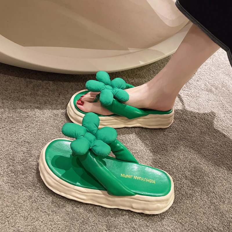 

Shoes Woman 2022 House Slippers Platform Pantofle Rubber Flip Flops Med Luxury Slides New Summer Hawaiian Designer Flat PU