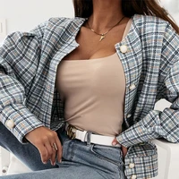 2021 women fall elegant long sleeve coat blazer casual plaid office lady cardigan tops jacket outerwear single breasted button