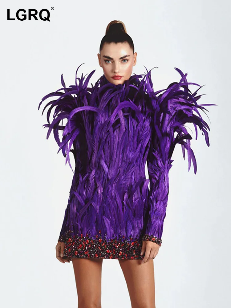 

LGRQ Fashion Sexy Dresses For Women New Solid Feather Long Sleeve Backless Drawstring Party Dress Female Summer 2023 19J3681